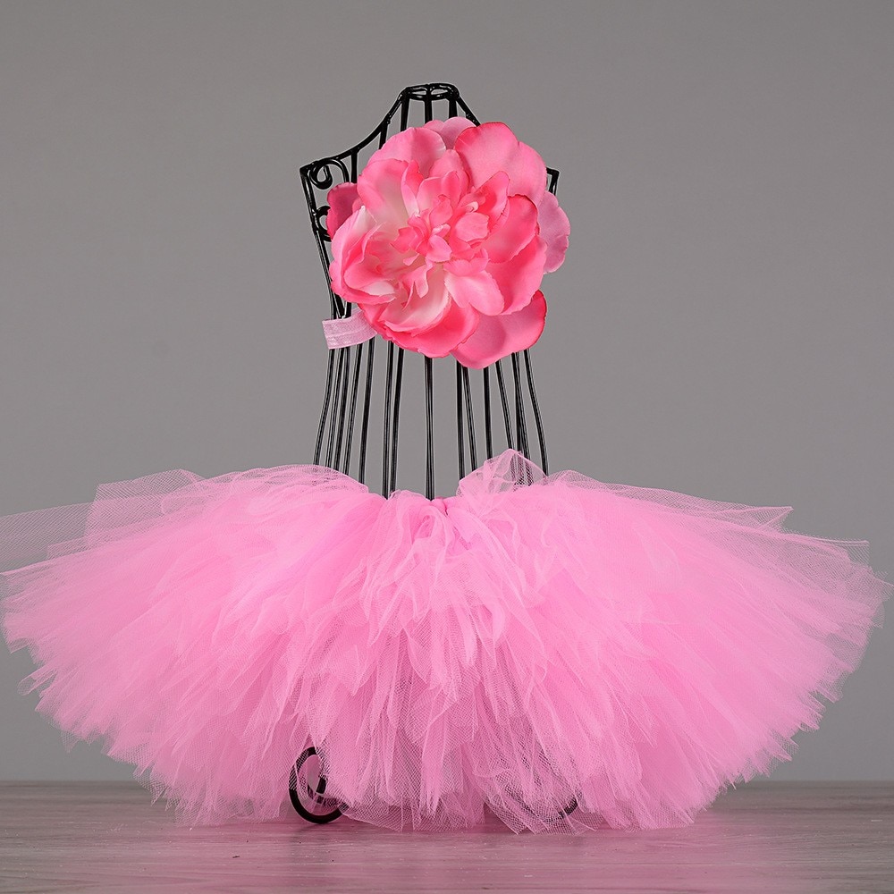 Bonito meninas rosa tutu saia infantil tule feito à mão pettiskirt ballet dança tutus undersaias com flor bandana crianças festa tutus