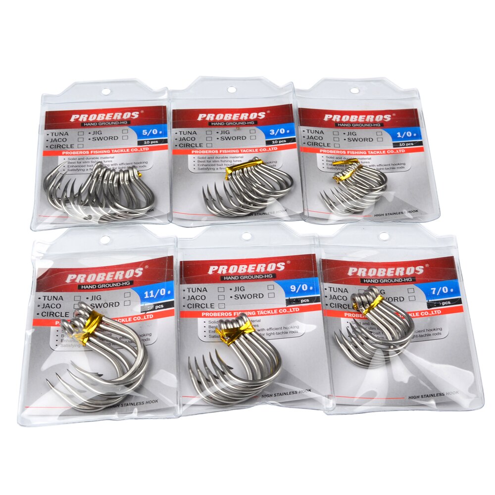 20pcs Saltwater Fishing Hook Jigging Hook 1/0#-13/0# Stainless Barbed Steel Fishhook with Hole for Fishing Accessories Pesca