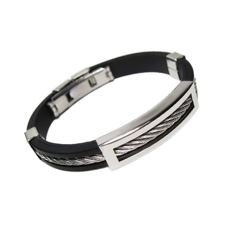 2018 in Acciaio Inox Uomini Del WristBand Del Braccialetto Punk di Stile di Nuovo Disegno Del Silicone Nero Degli Uomini Del Braccialetto di Gomma Semplice di Fascino Pulsera Hombre: NY-766