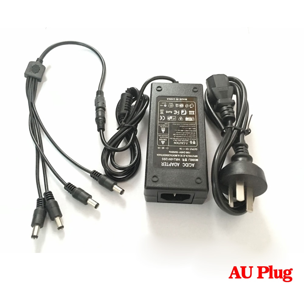 HKIXDISTE, 12V, 5A, 1to, 4 puertos, divisor de enchufe, cámara CCTV por cable, adaptador de CA, Caja De Alimentación para cámara de seguridad CCTV