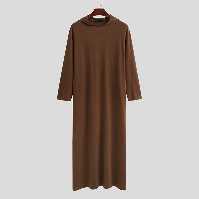 Heren gewaden cosplay kostuum met kap kerk effen kleur lange mouwen kaftan priester herenkleding cosplay zachte gewaden zonder riem incerun 7: Bruin / Xl