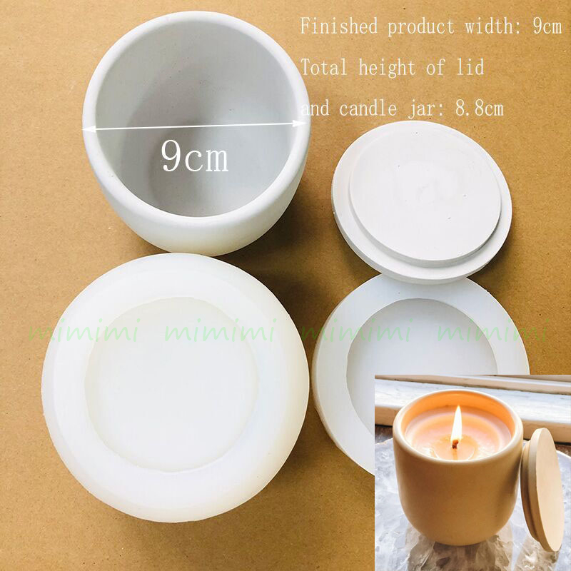 Pot de bougie rond avec couvercle, moule en béton et Silicone, récipient de bougie d&#39;aromathérapie, porte-stylo en plâtre de ciment: B-mold