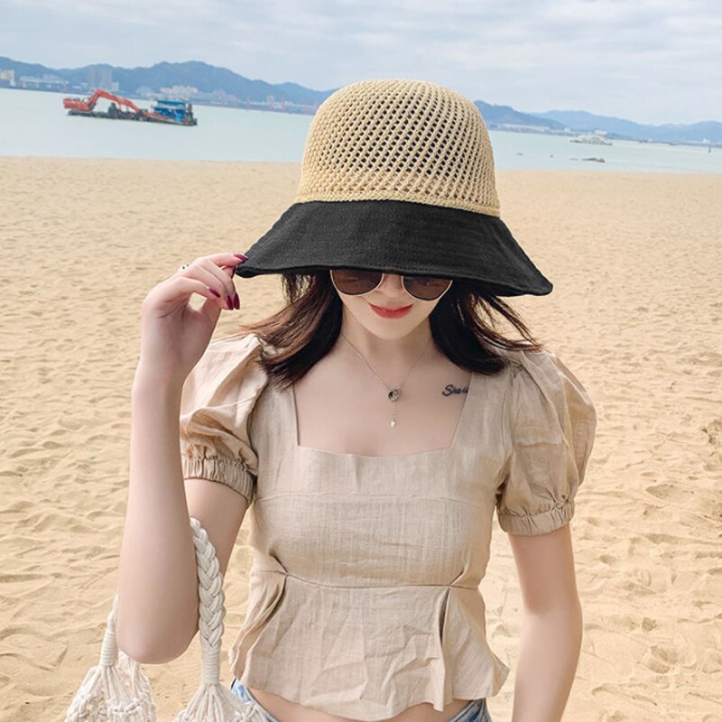 Strand Anti-Uv Visser Hoed Boog Opvouwbare Wide Brim Floppy Meisjes Strooien Hoed Vrouwen Zomer Hoed Uv Beschermen Reizen Cap Lady cap