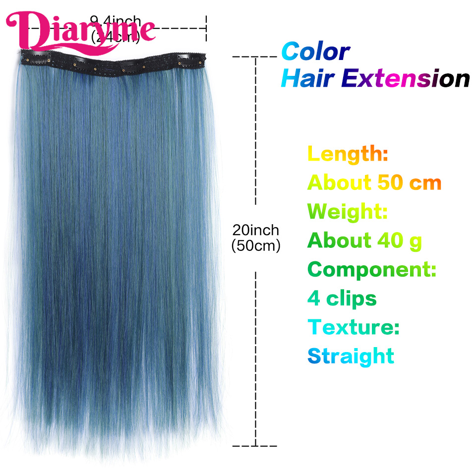 4 clipes longo em linha reta clipe sintético em extensões de cabelo destaque colorido pedaço de cabelo clip-on peruca de cabelo pendurado tintura de orelha