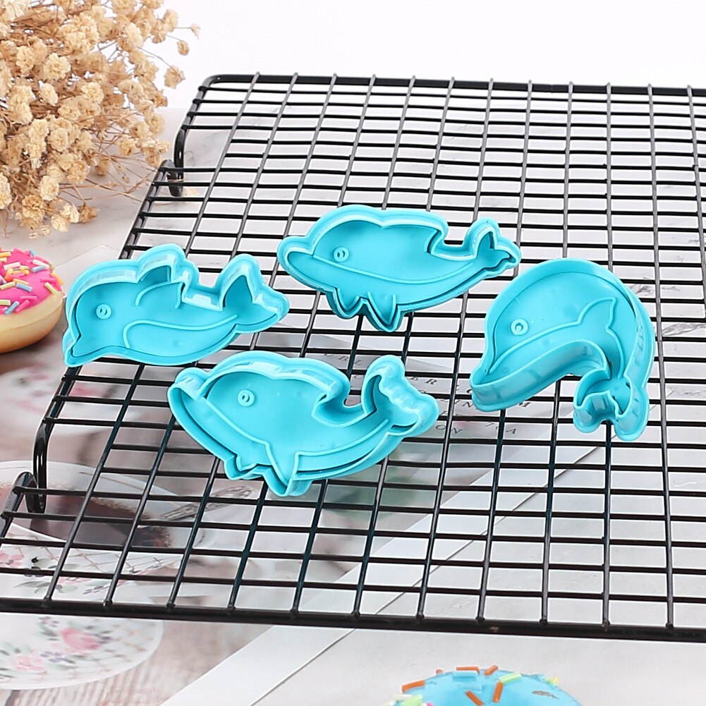 Moules à gâteaux d&#39;anniversaire en forme de dauphin, jolis emporte-pièces pour cookies, Biscuits au chocolat, accessoires de cuisson, DIY, 4 pièces
