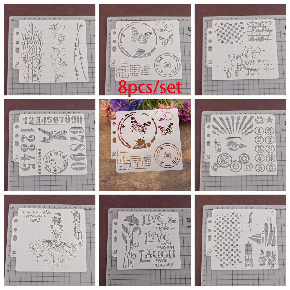 8 Stks/set Diy Craft Meisjes Gelaagdheid Stencils Voor Muren Schilderen Scrapbooking Stempel Album Decor Embossing Papieren Kaart Template