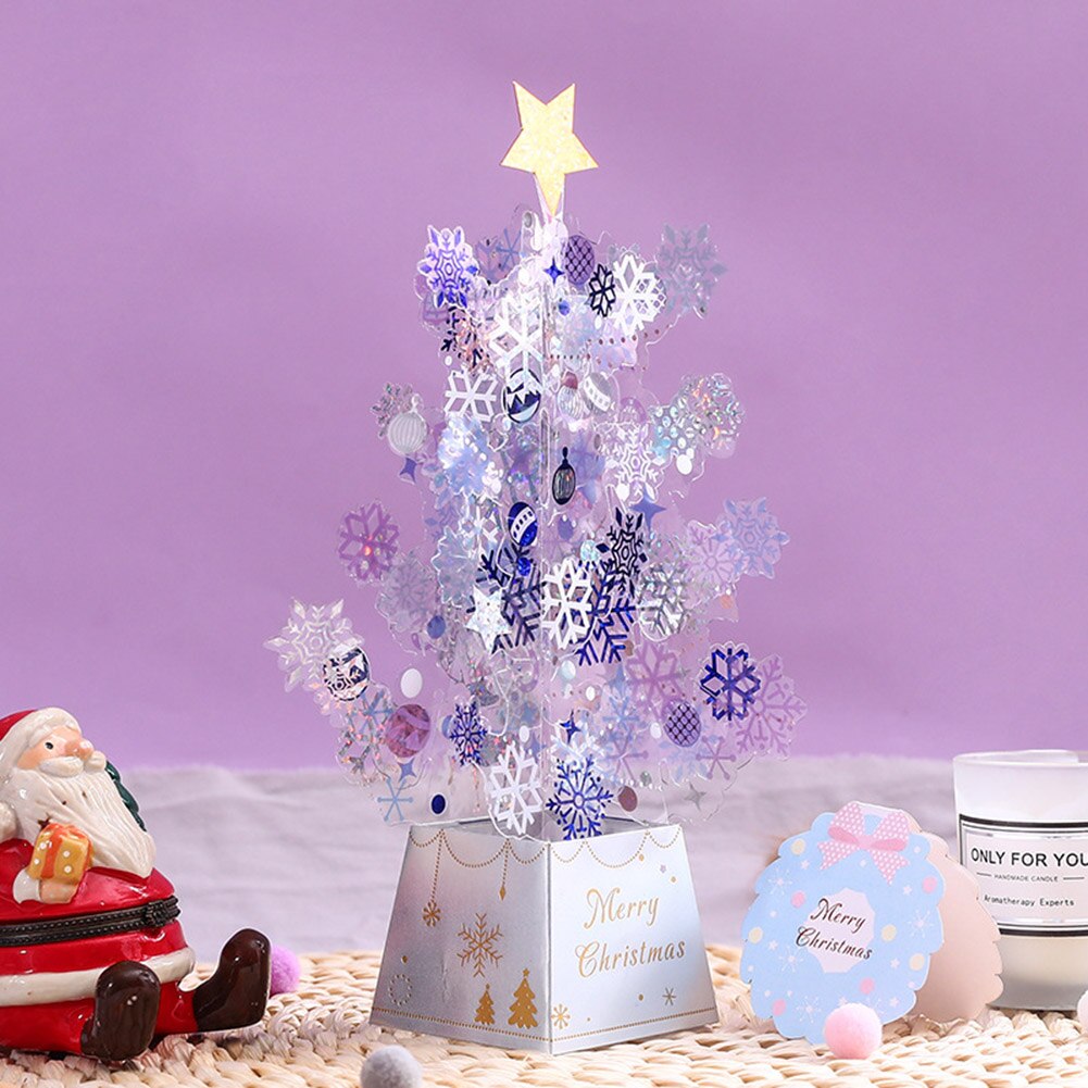 Kerstboom Pop-Up Kaart 3D Card Christmas Wenskaart Thanksgiving Card Transparante Sterren Sneeuwvlokken FP8
