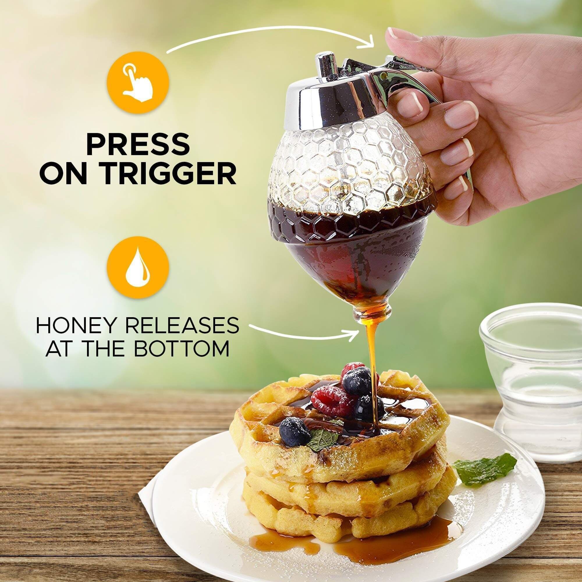 Honey Syrup Dispenser No Drip Acrylic Maple Honey Pot Glass Comb Shaped Jar for Sugar Sauces Condiments Containers Pourer Holder