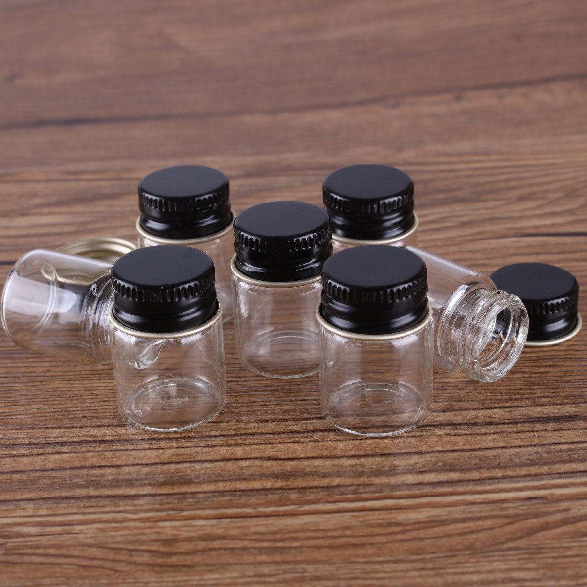 48 Stuks Diameter 22 Mm Glazen Flessen Met Zwarte Aluminium Caps 5-14 Ml Kleine Glazen Potten Wedding Craft 5 Maten U-Pick