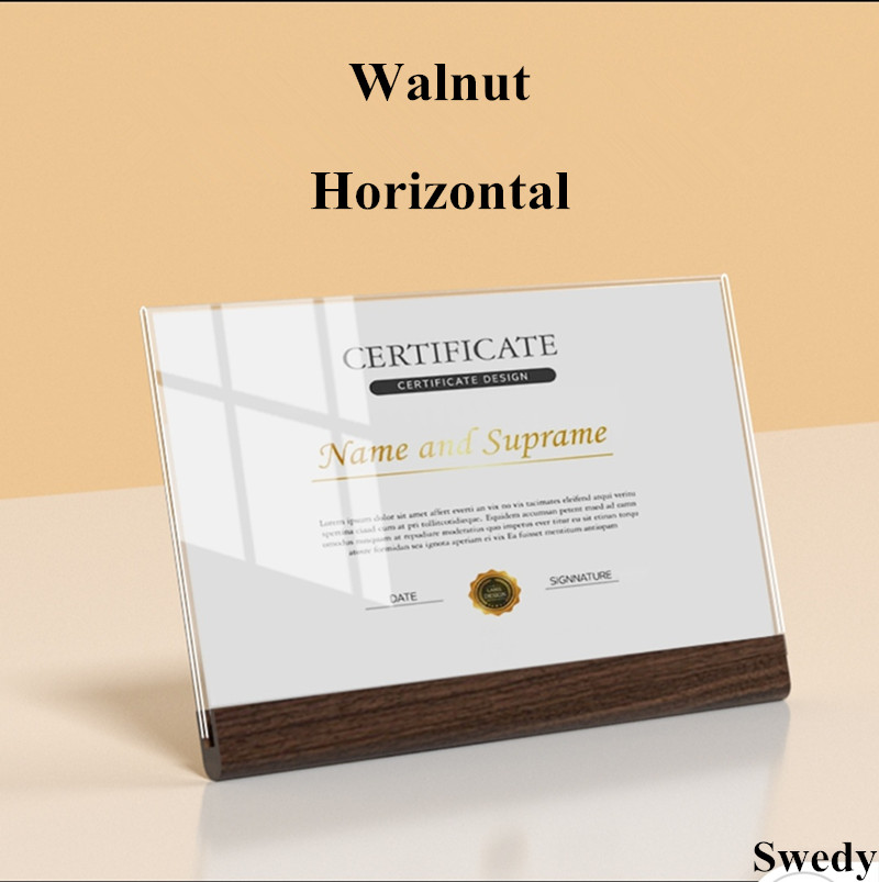 A5 148X210MM L Shape Wood Base Acrylic Sign Holder Stand Table Menu Paper Card Holder Photo Picture Frame: A5 Walnut Horizontal