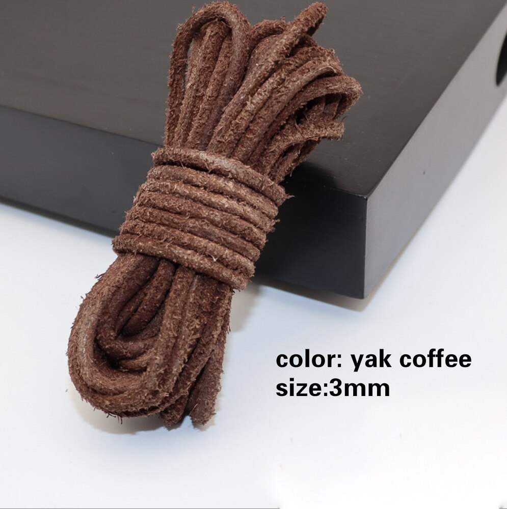 5 metrów czarny/brązowy/kawa 3mm okrągły/płaski skórzany sznurek do biżuterii ciąg koronki liny naszyjnik DIY bransoletka znalezienie: yak coffee 3mm