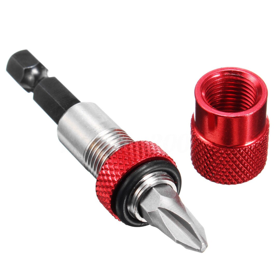 1pcs Screwdriver Bit Holder Adjustable 1/4inch Hex Screw Depth Bit Holder Driver Magnetic Tip Hand Tool Stainless Steel: Red