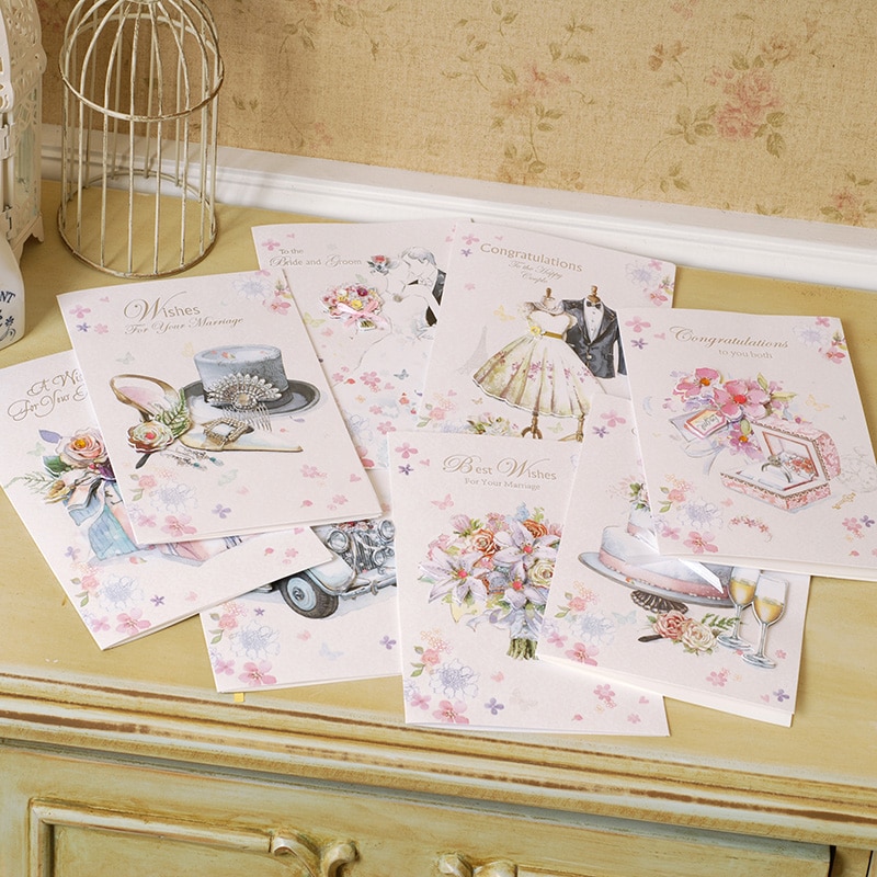 8 'Congratulations' Wedding Cards For Bride and Groom Flower Wedding Greeting Cards