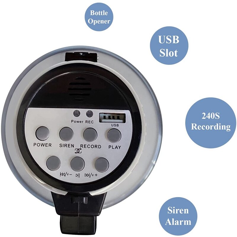 Megafono portatile Bullhorn altoparlante megafono di potenza da 20 Watt modalità di allarme sirena integrate con registrazione 240S e porta USB
