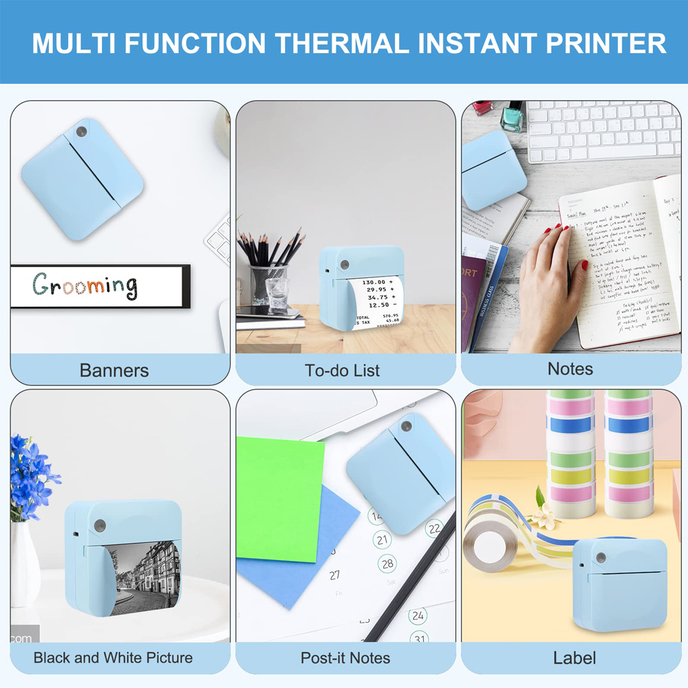 Mini impresora portátil de impresión térmica, máquina de impresión inalámbrica sin tinta, de bolsillo, autoadhesiva, para etiquetas y fotos