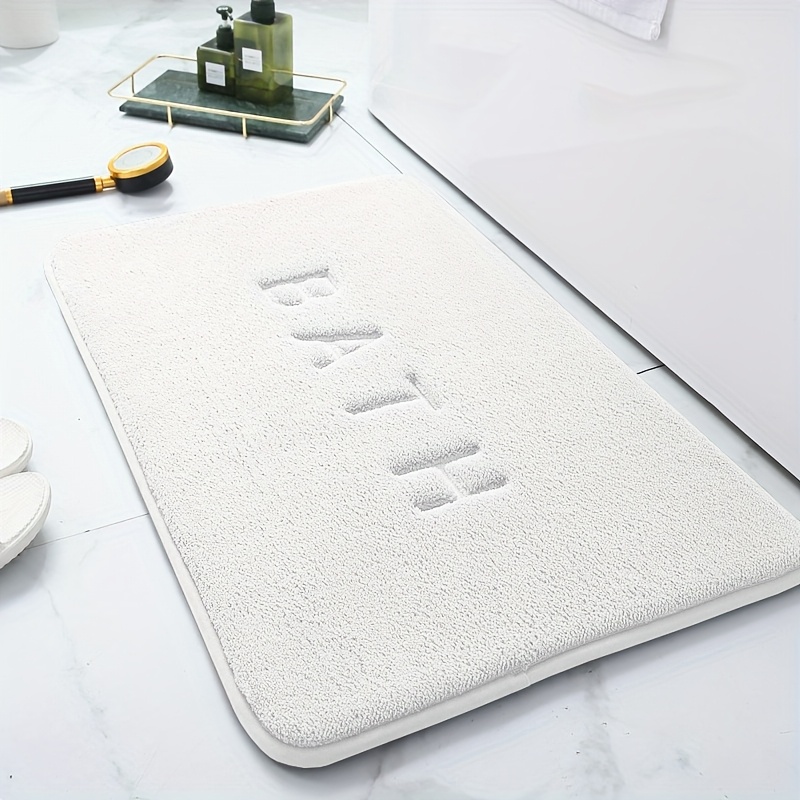 Alfombra gruesa absorbente para baño con bordado de color sólido peludo, alfombrilla gruesa para ducha, alfombrilla antideslizante para pies, alfombrilla de entrada resistente a la suciedad: BLANCO / 400 mm x 600 mm