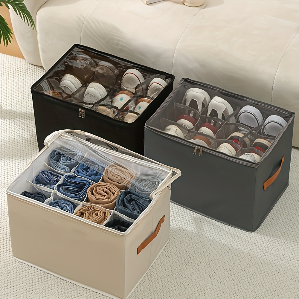 Organizador de zapatos plegable con tapa, caja de almacenamiento de tela Oxford a prueba de polvo para zapatos, accesorios de ropa, organización del armario del hogar
