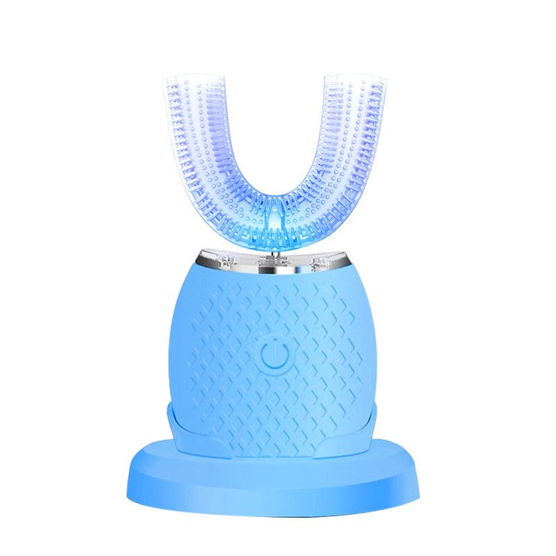 360 degrés Intelligent brosse à dents électrique U Type automatique brosse à dents sonique USB charge dent dents blanchissant la lumière bleue: Blue with box