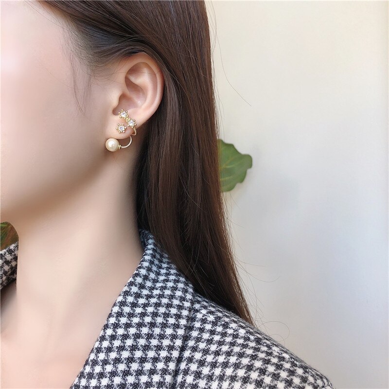 Gesimuleerde-Parels Shiny Leuke Earring Jassen Cubic Zirkoon Koreaanse Oorbellen Voor Vrouwen