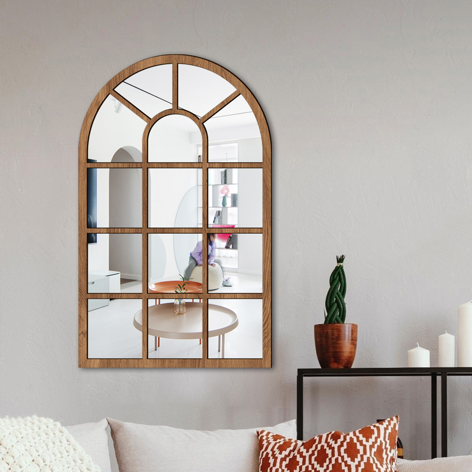 Arched Window Wall Mirror Wall Decorative Mirror Windowpane Arch Mirror for Bathroom Farmhouse Vanity Living Room Entryway