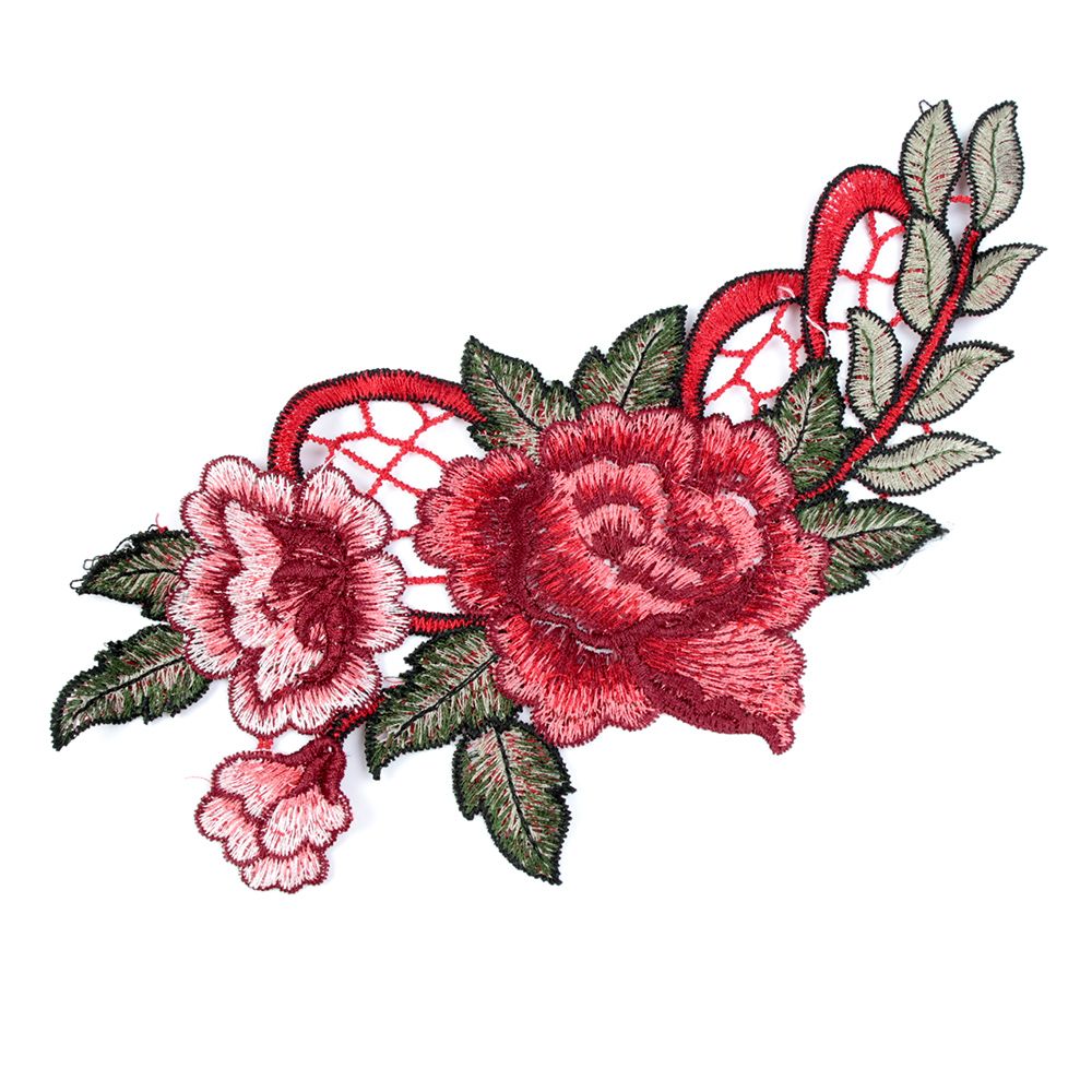 1pc/1 par röd broderi ros blomma sy på patch badge väska hatt jeans klänning applikationer hantverk klädtillbehör