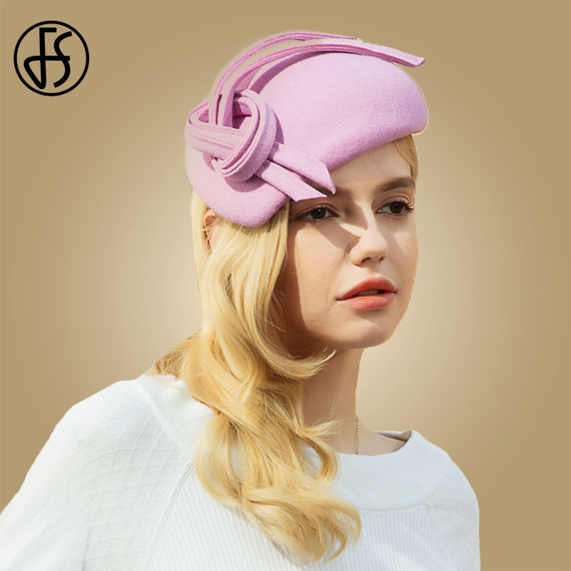 FS fascinateur – chapeau de mariage pour femmes, rose, violet, , avec nœud papillon, en feutre de laine noir, chapeaux Fedora, casquette en feutre d'église, chapeau Derby