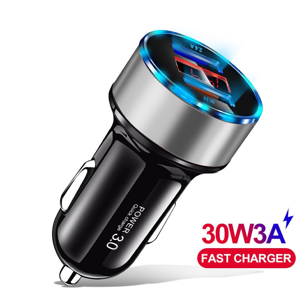 OLAF QC 3.0 Dual Fast Charger 5V 3.1A Car Charger For iPhone X Xr Samsung Galaxy Note 10 9 USB Car-Charger Phone Charge Adapter: Sliver