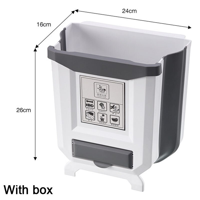 Bathroom Kitchen Waste Storage Folding Waste Bin with Drawer Cabinet Door Hanging Trash Bin Trash Can Foldable Trashcan HM018: HM018 White