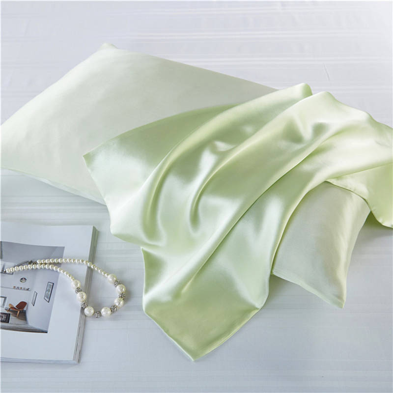 16 momme 100%  naturlig mulberry silke pudebetræk lynlås pudebetræk ægte silke pudebetræk satin til hjemmesengetøj 51*76cm: Te grøn