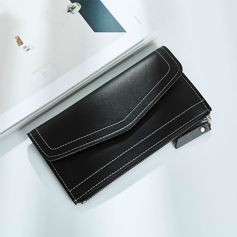 Women Wallets thin Simple Zipper Hasp Purses Business Credit Card Holders Clutch bag Standard Long Ladies Wallet: 3