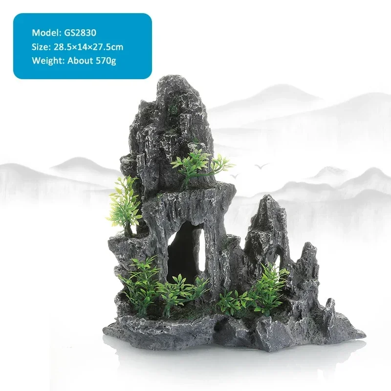 15-type decoratieve rotsen aquarium aquarium accessoires hars rotstuin aquarium decor vis verbergen gat rots voor aquarium: Bruin