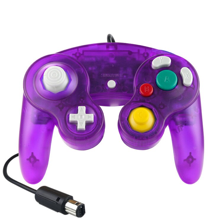 Controlador de jogo com fio para ngc gamepad joystick para cubo de jogo para nintendo clássico gamepad nostálgico para função de vibração ngc: Transparent purple