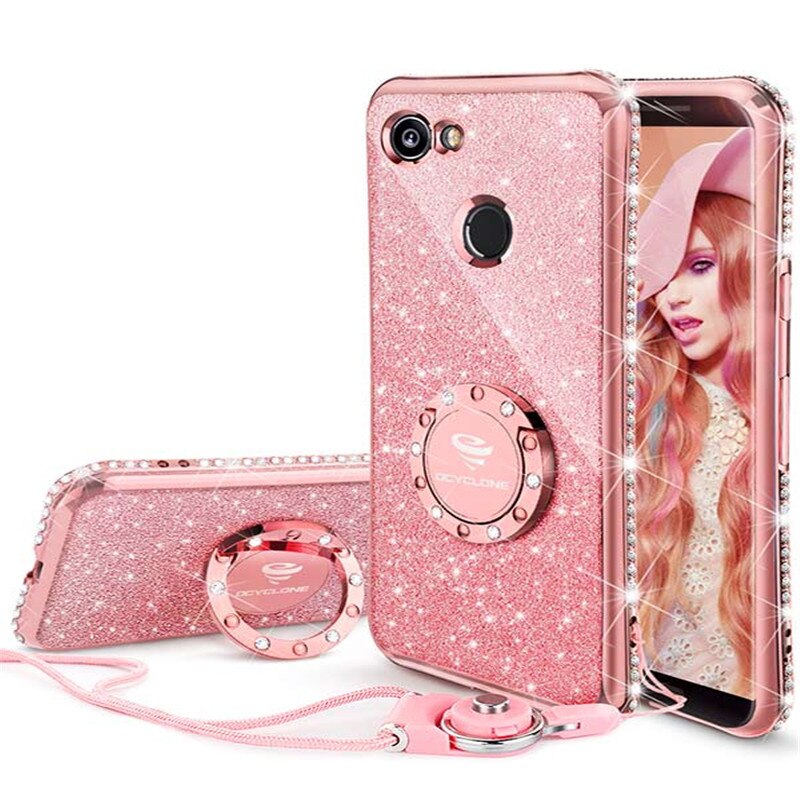 For Google Pixel 2Xl Case Luxury 360 Degree Kickstand Phone Housing case Rhinestone Bling Glitter Soft Slim 18:9 Inch Silicone