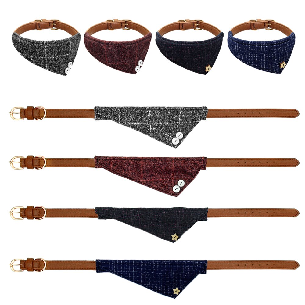 Collier Bandana chien chiot mignon | Petits chiens moyens, colliers Plaid chaton chat Scraf Bandanas en cuir rembourré, accessoires étoile chien