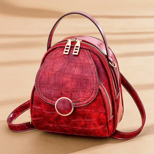 Mochila de couro pu de ombro feminina, multifunção, pequena, para escola, para adolescentes: Red