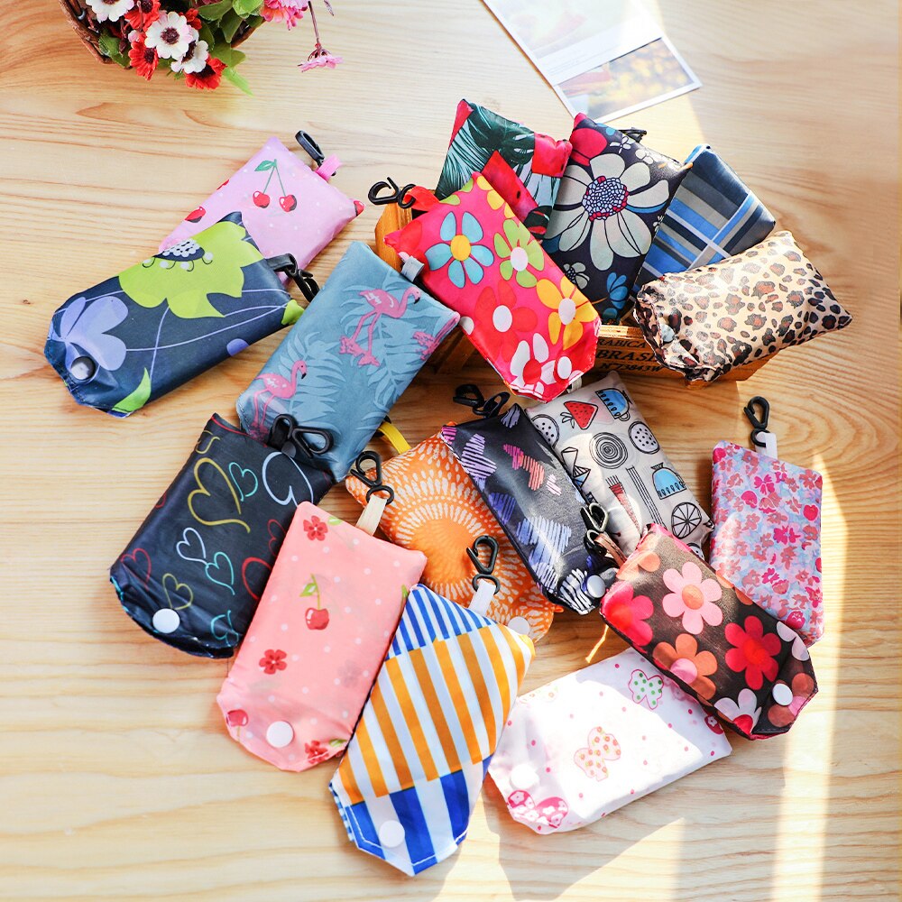 Lady Foldable Recycle Eco Shopping Bag Reusable Shopping Tote Bag Floral Fruit Vegetables Food Beach Shopping Travel Bag