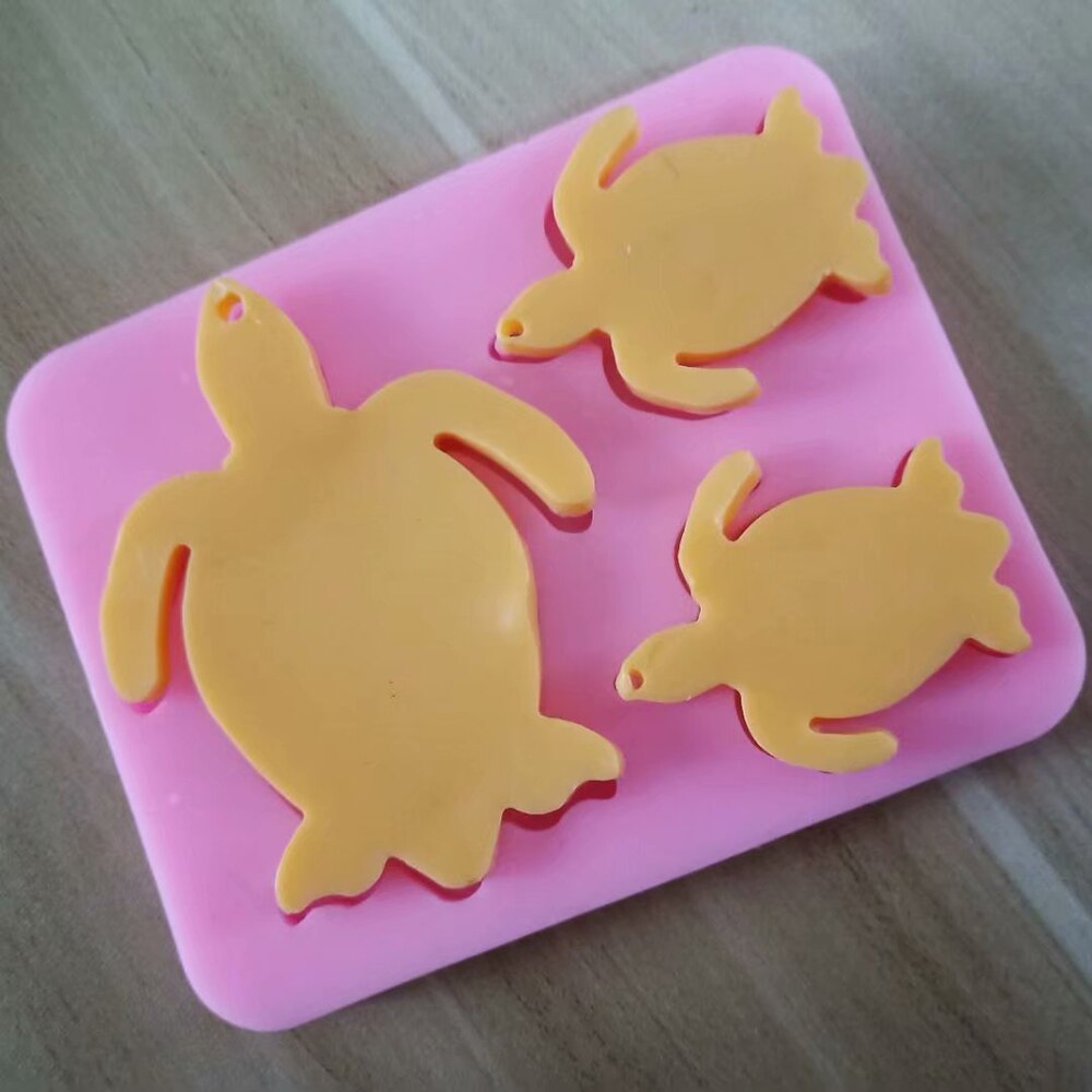 Llaveros familia tortuga brillante molde de silicona DIY tortuga mamá y bebé joyería hacer moldes de arcilla polímeros molde de resina epoxi