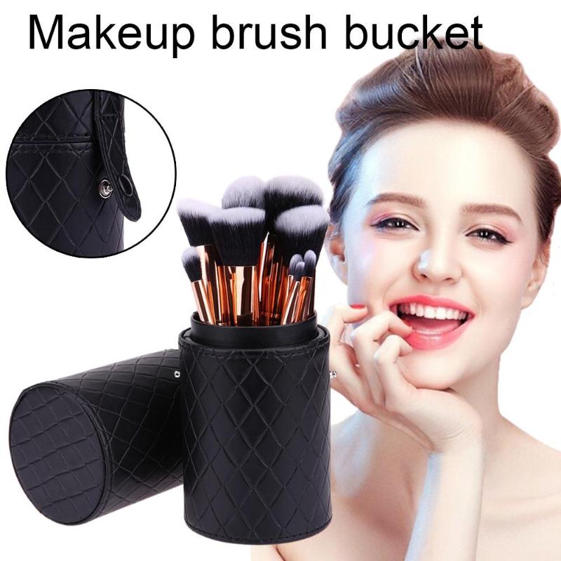 Draagbare Pu Lederen Make-Up Opslag Houder Cosmetische Cup Case Box Organizer Container Voor Make-Up Kwasten Pen Zwarte Kleur