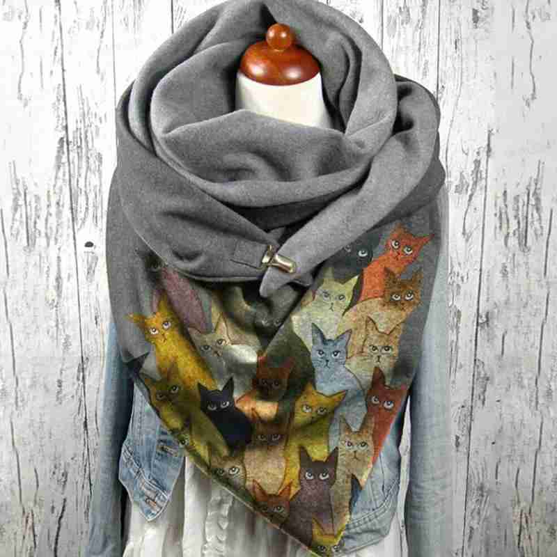All-match casual kerstprint dikke warme sjaal rond kattenknoopsjaal voor dames kerst