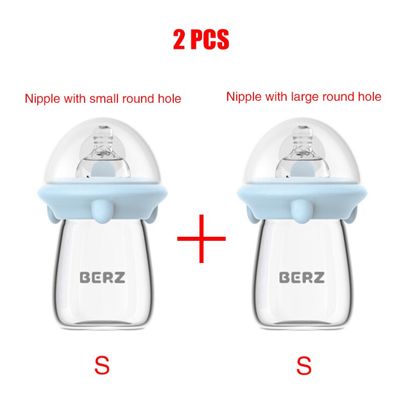 Biberón de 120ML para bebé, botella de leche para recién nacido de 0 a 12M, biberón de cristal de alimentación, biberón de leche materna, Madeira, 2 uds.: Blue 120ml SS nipple
