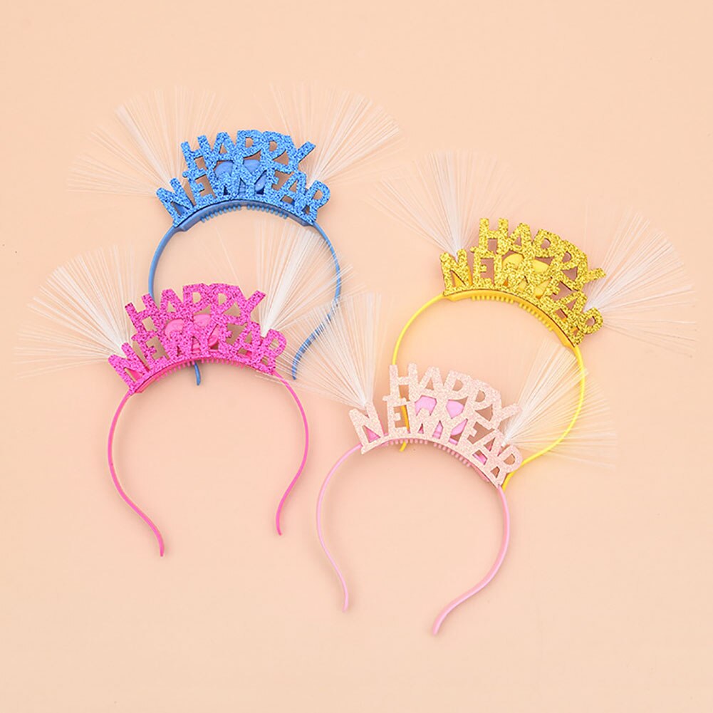 Glitter Happy Year Letters Hair Hoop Optical Fiber Light Up Party Favor Decoration