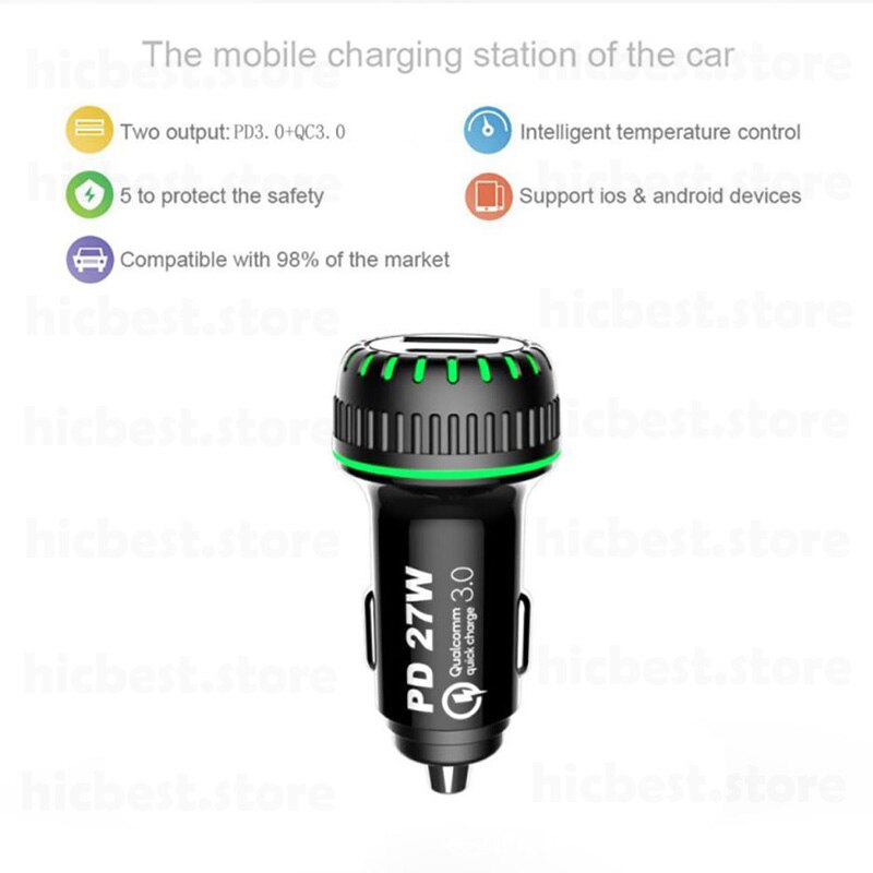 27W PD Car Charger for iPhone Fast Car PD Charger SCP AFC VOOC QC 3.0 Auto Adapter for iPhone SE 11 Pro Samsung S20 Huawei OPPO