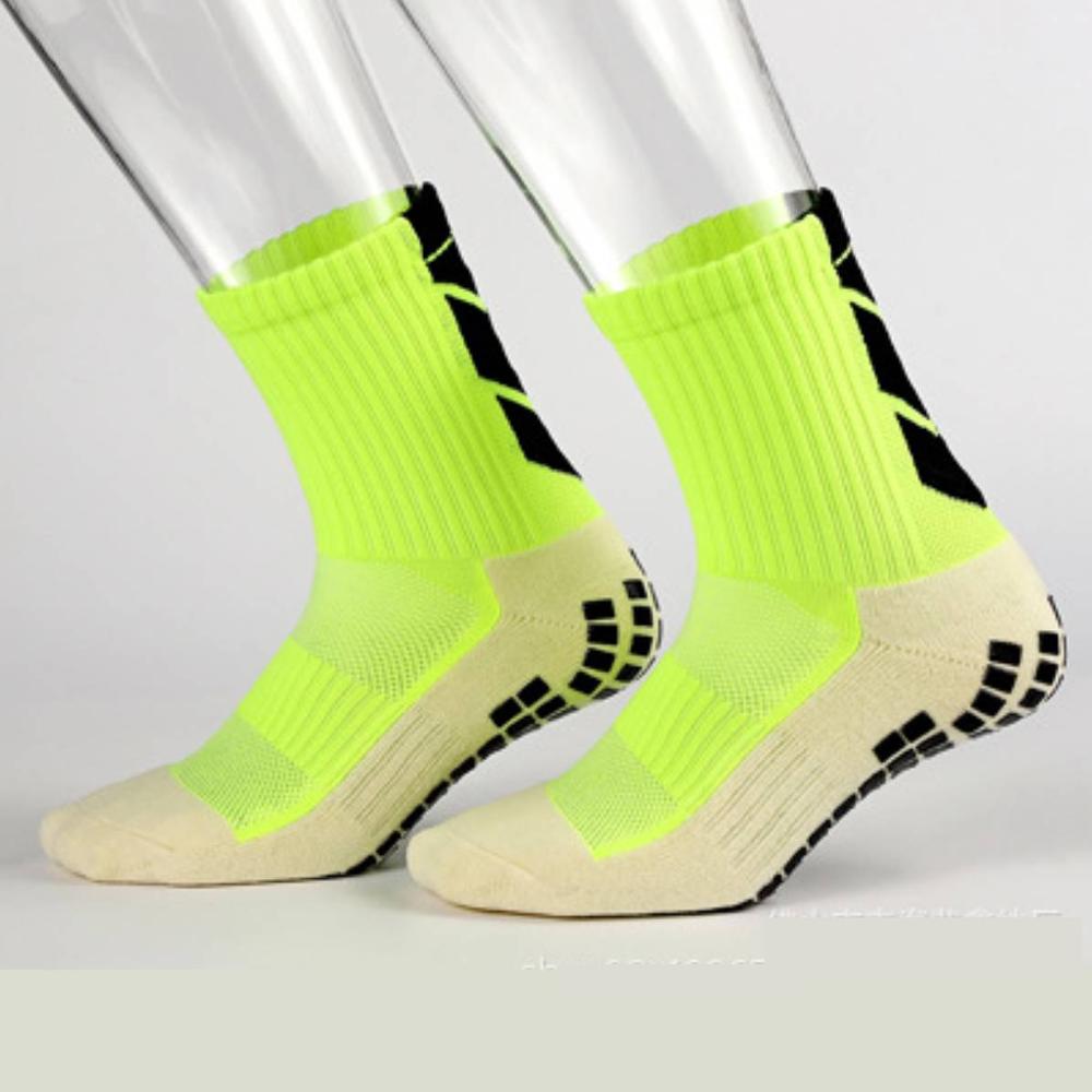 Anti-Slip Breathable Sports Socks Men Cotton Breathable Absorb Sweat Fast-Dry Football Rubber Soccer Running Cycling Sock: Green