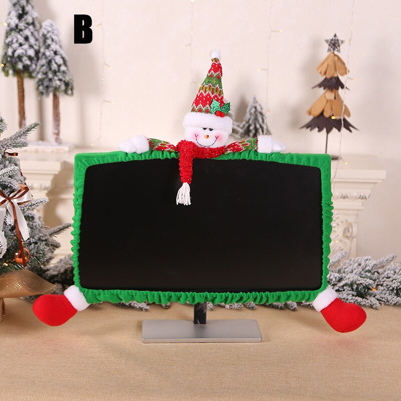 Christmas Computer Monitor Cover 3D Cartoon Flannel Screen Border Protector Christmas Decoration HYD88: b