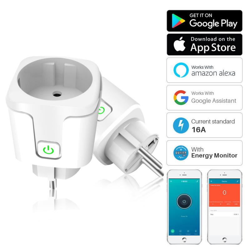 16A 220V Adapter Tuya Wifi Eu Smart Plug Draadloze Afstandsbediening Voice Control Power Monitor Timer Socket Voor Google Thuis alexa