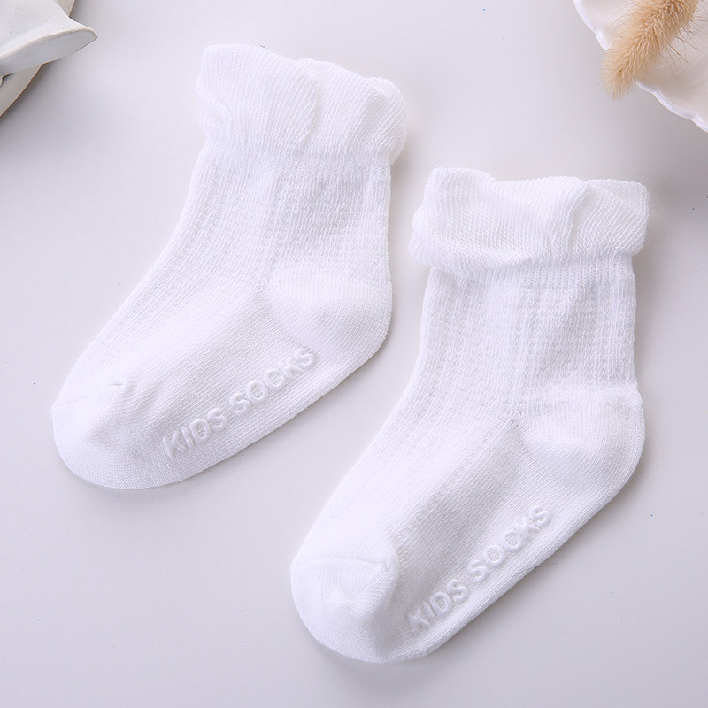 Summer Cotton Mesh Baby Socks Anti-Slip Toddler Infant Sock Princess Lace Ankle Socks For 0-24Months: white