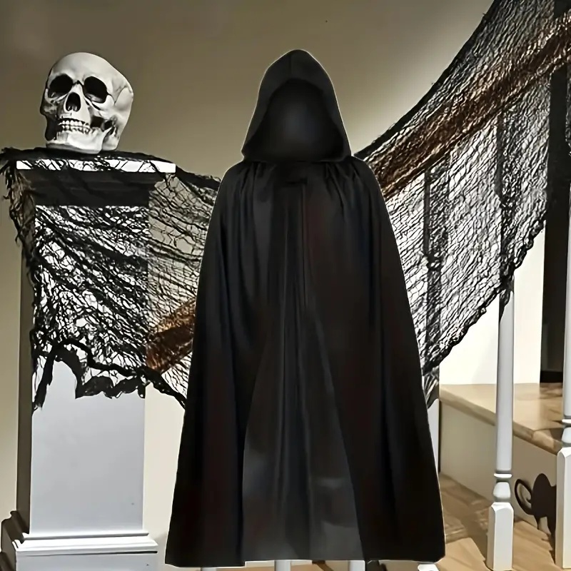 Maskerad-Umhang, weich, Unisex, mit Kapuze, schwarze Robe, Hexe, langer Umhang, Cosplay-Kostüm, Requisite, Party-Performance-Zubehör, Urlaubsdekoration