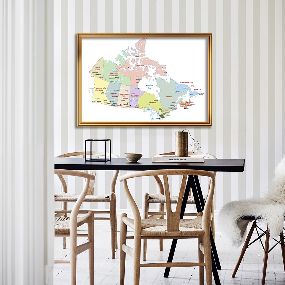 84*59cm In French The Canada Map Political Map Wall Art Poster Canvas Painting Classroom Home Decoration School Supplies