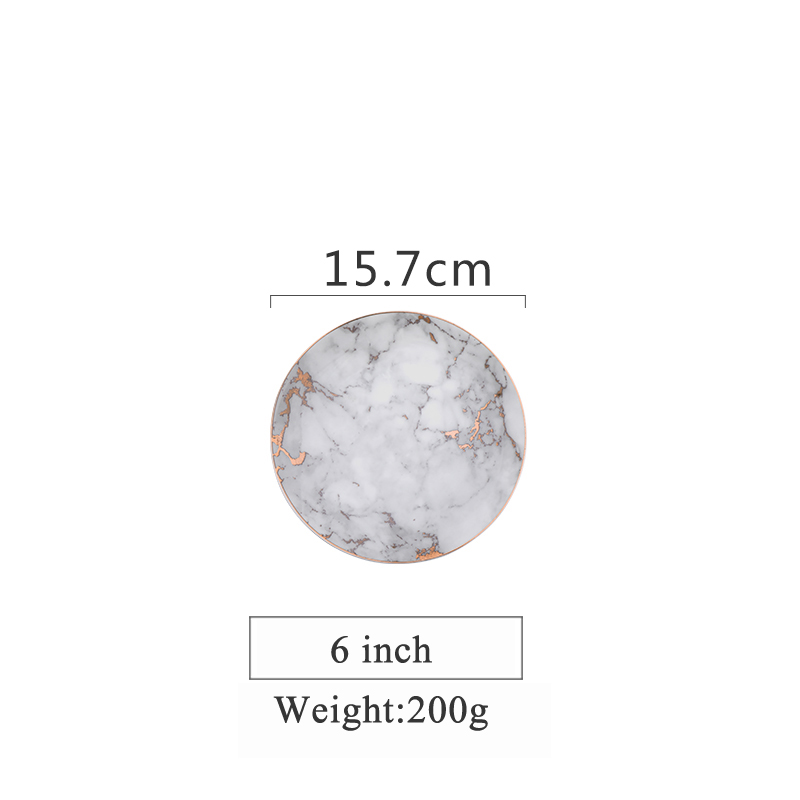 European Style Marble Plates Ceramic Dinner Set Gold Inlay Porcelain Dessert Plate Steak Salad Snack Cake Plates Tableware: A-6 inch