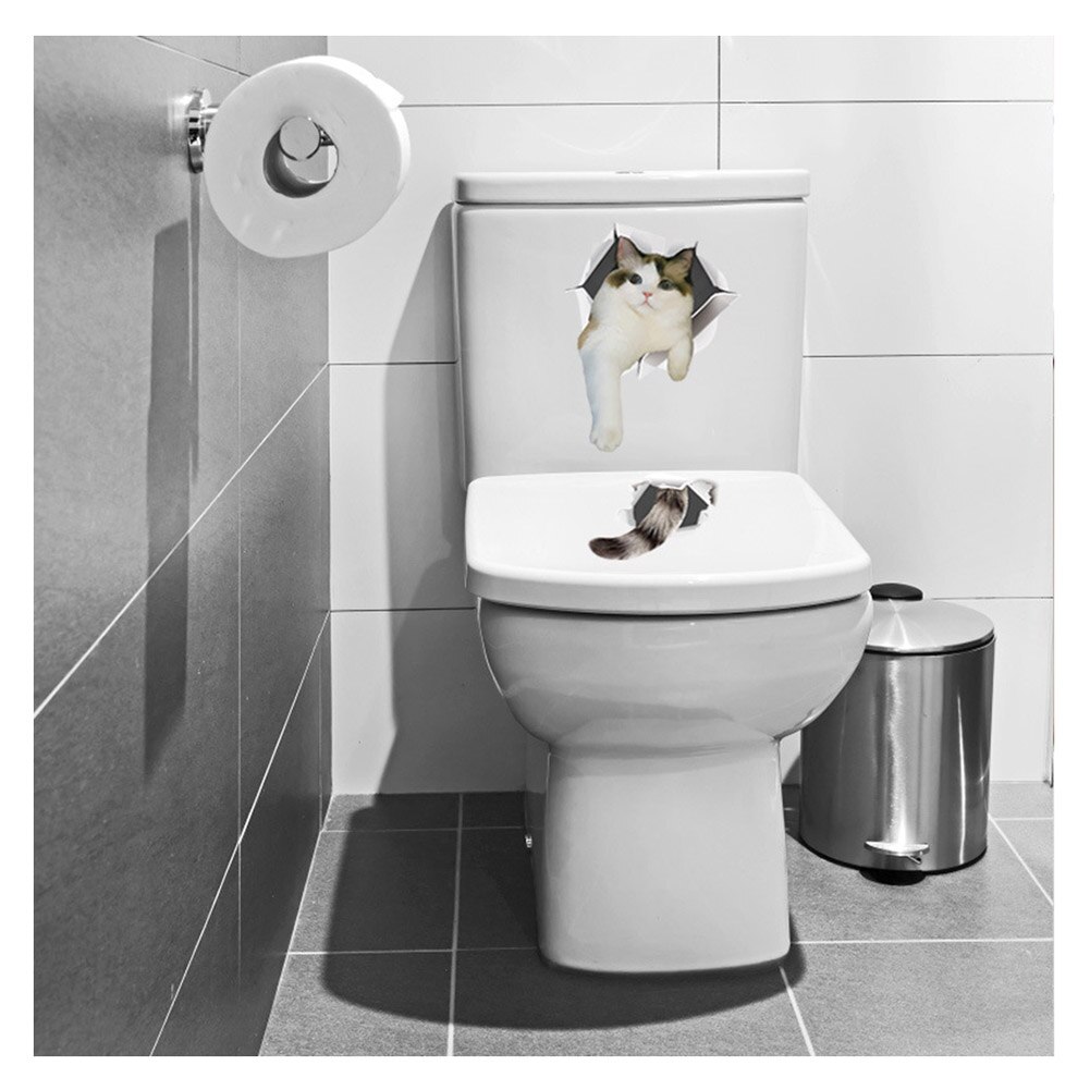 Katte sticker til væg tegneserie sød 3d kitty dyr levende badeværelse skræl og stok toilet mærkat jan 88: Lysegrøn